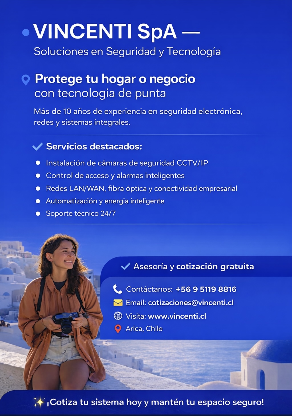 Afiche informativo: Monitoreo de Seguridad 24/7 - Servicios continuos de protección